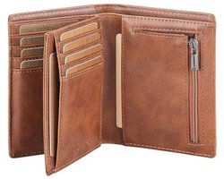 Men's Leather Wallet with RFID Protection and Coin Pocket - Large Minimalist Design