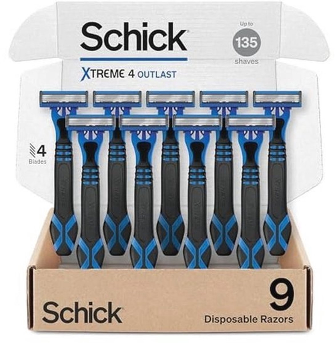Schick Xtreme 4 Outlast Razor — Schick Xtreme4 Wegwerpscheermesjes Heren, 9 Count