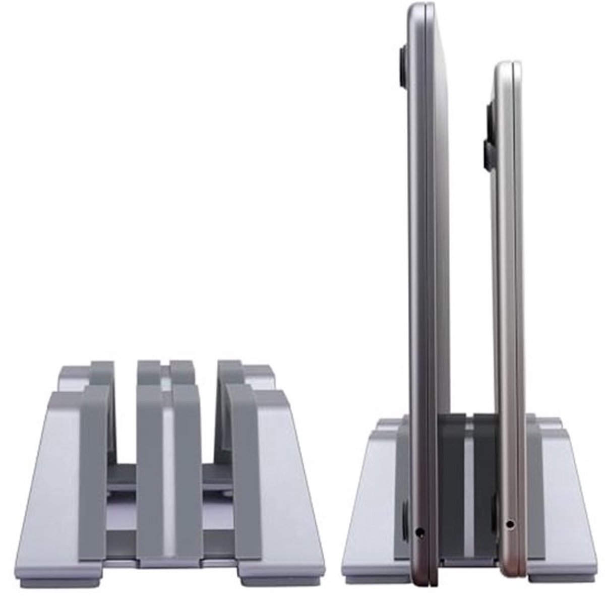 Verstelbare dubbele verticale laptopstandaard - Ondersteunt 2 apparaten, universele pasvorm voor alle laptops, antislip en krasbestendig