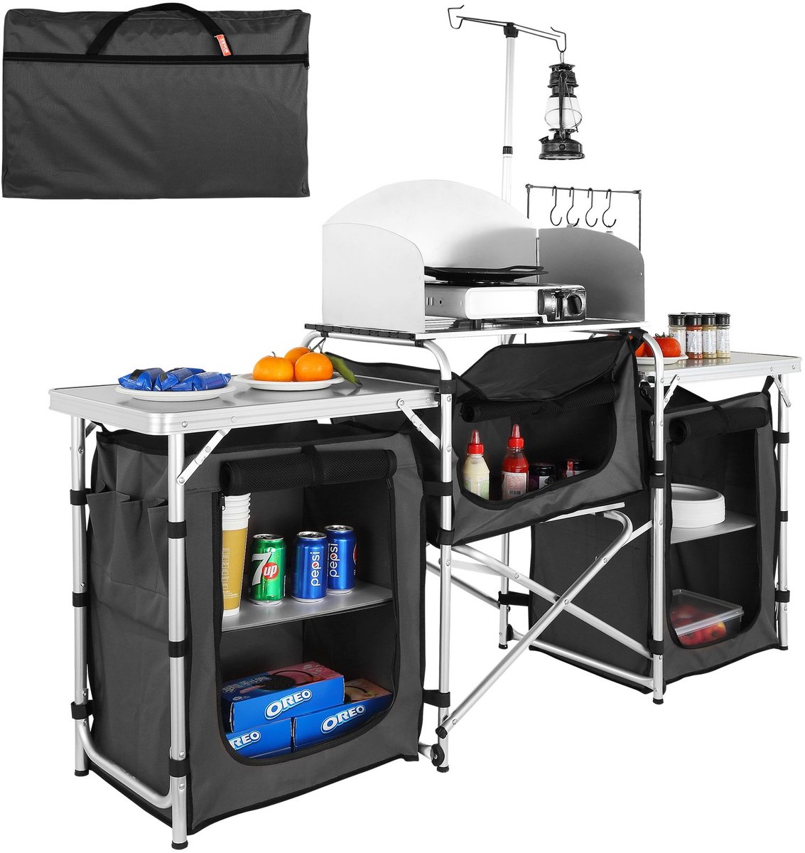 Campingkeuken Opvouwbaar - Kookkast met Werkblad en Opbergruimte voor Camping Caravan en Tuin