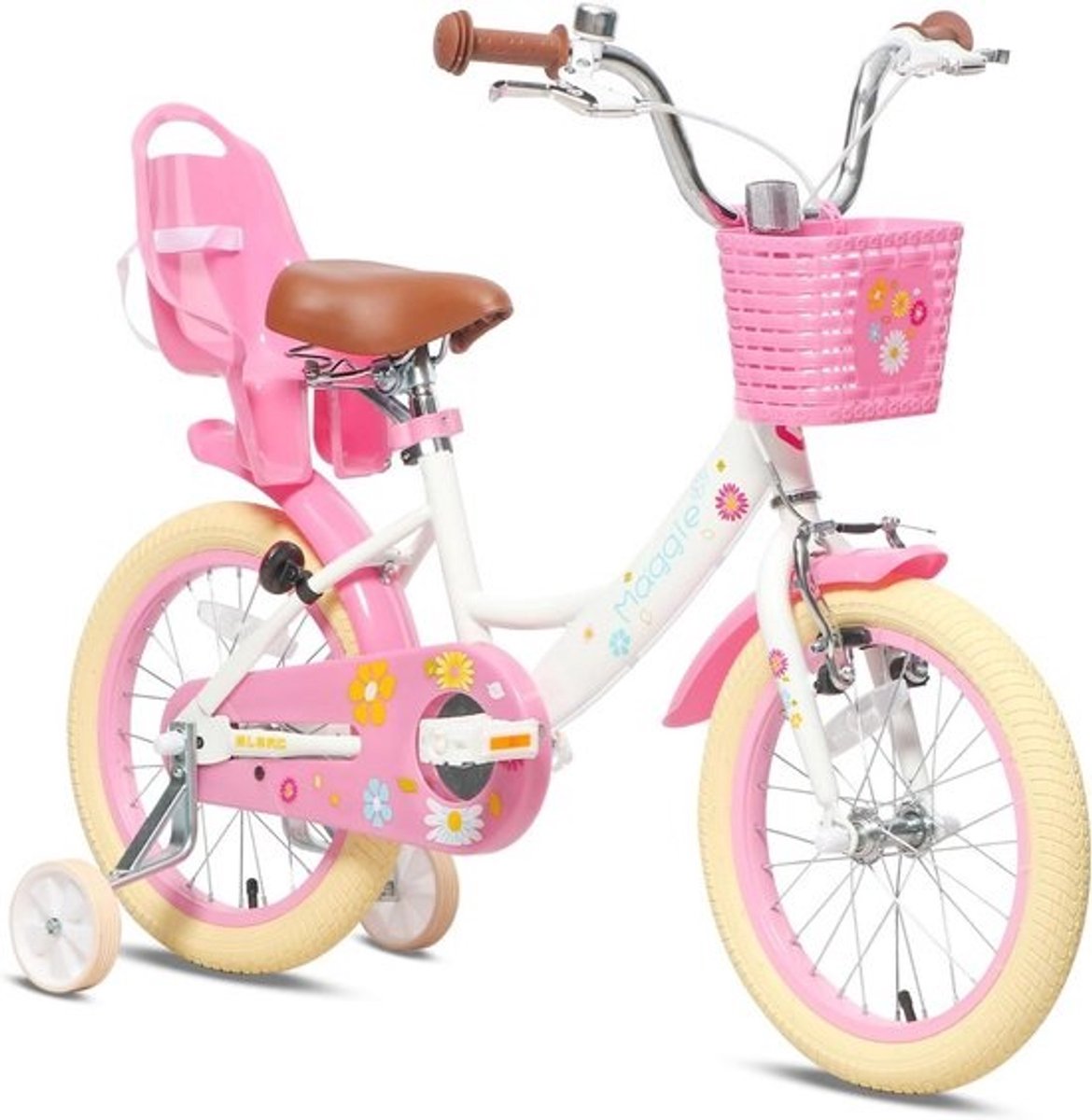 Meisjesfiets 12-20 inch met Zijwieltjes, Poppenzitje en Mand - Geschikt voor Kinderen 2 t/m 13 Jaar