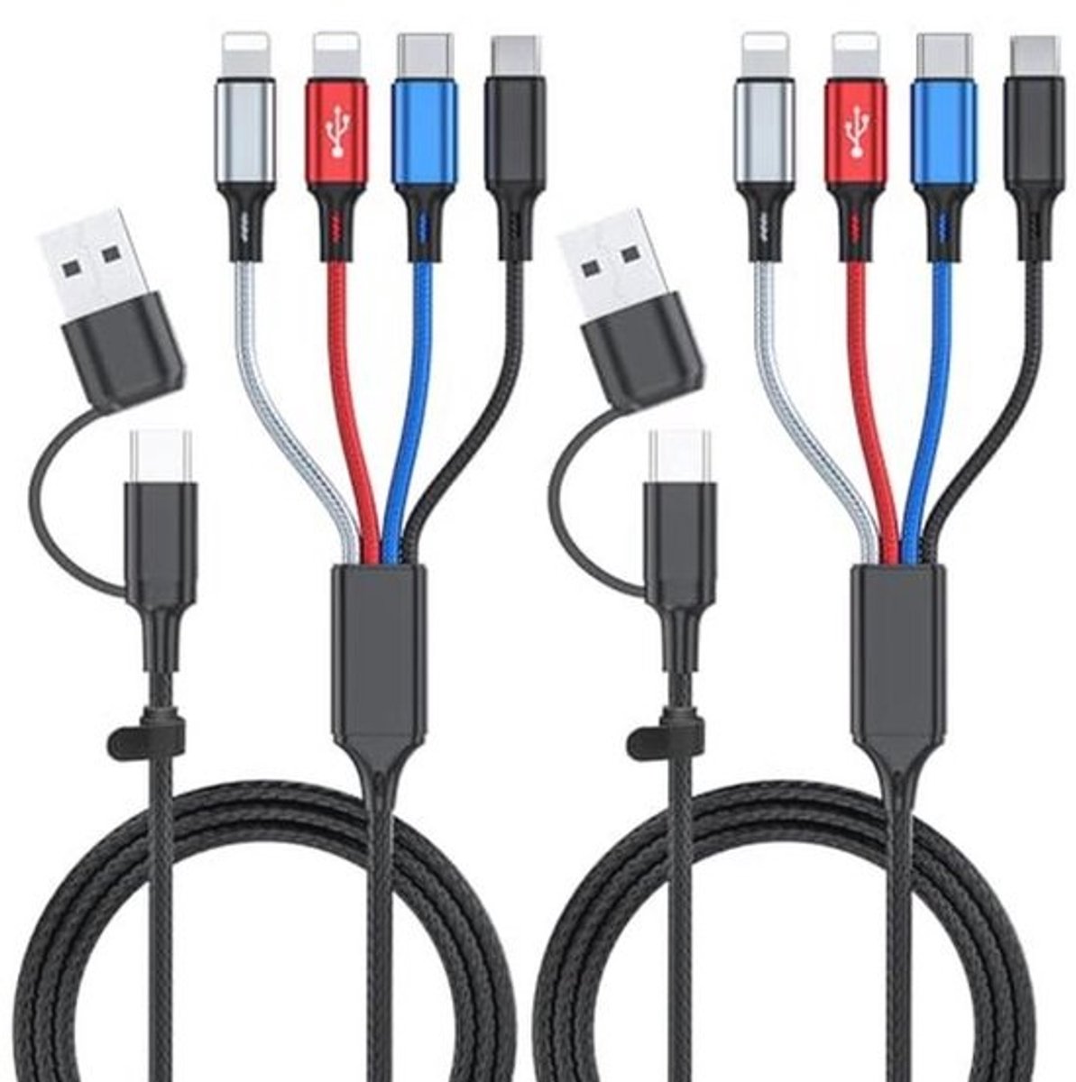6-in-1 Meervoudige Oplaadkabel 1,8 m - Universale 3A Gevlochten MultiUSB Kabel met 2 Poorten voor Mobiele Telefoons en Tablets