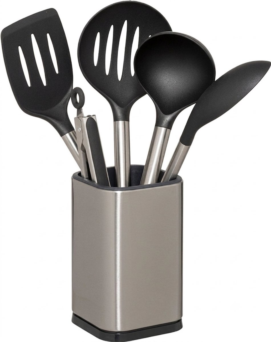 Kitchen & Go | Keukengerei kookgerei set met houder - 6 delig - Rvs
