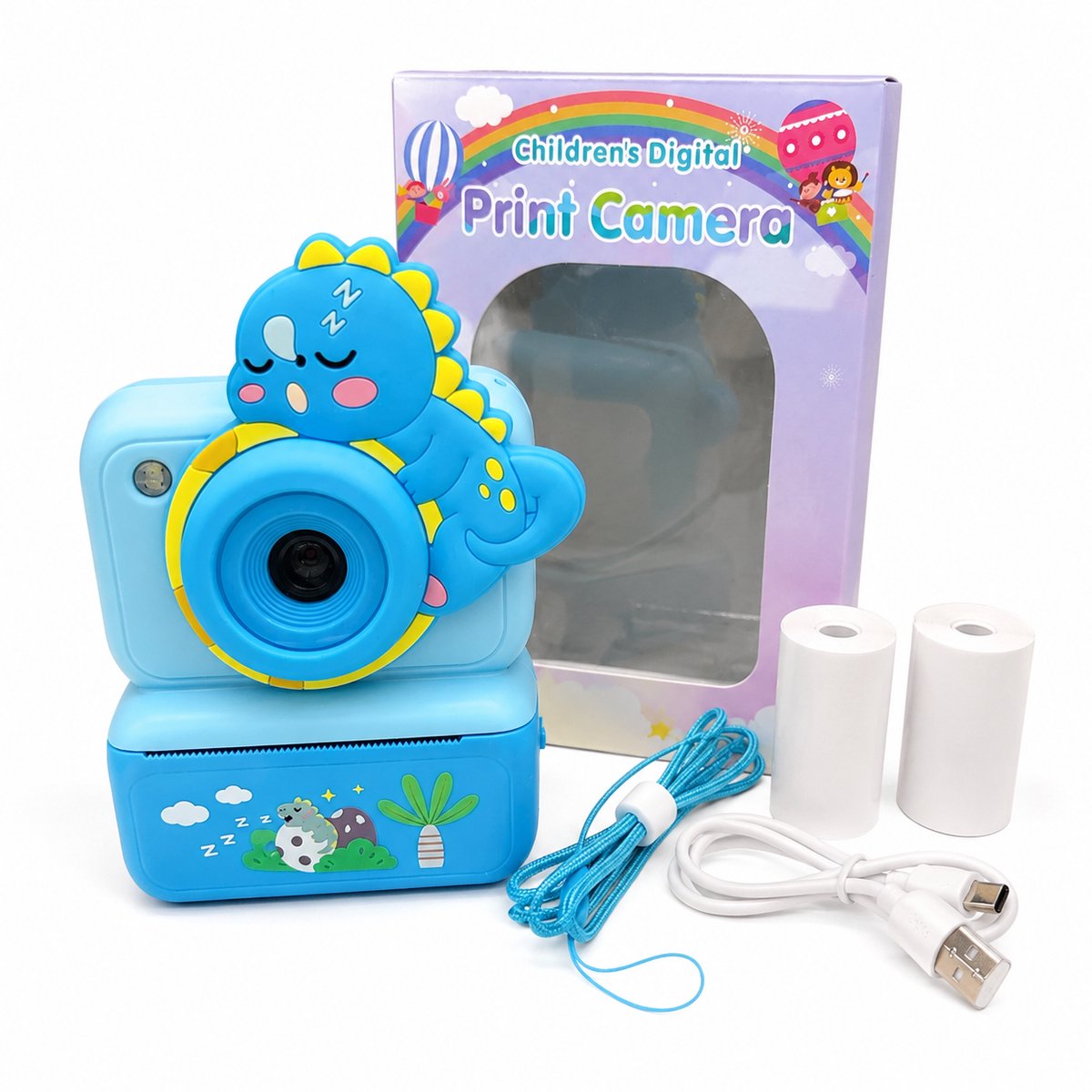 Afecto Kindercamera met Printer groot formaat camera - Selfie Camera - Digitale Camera voor Kinderen - voor Foto en Video - Spelletjes - blauw - incl. koortje, papier en sd card - direct foto's maken en printen!