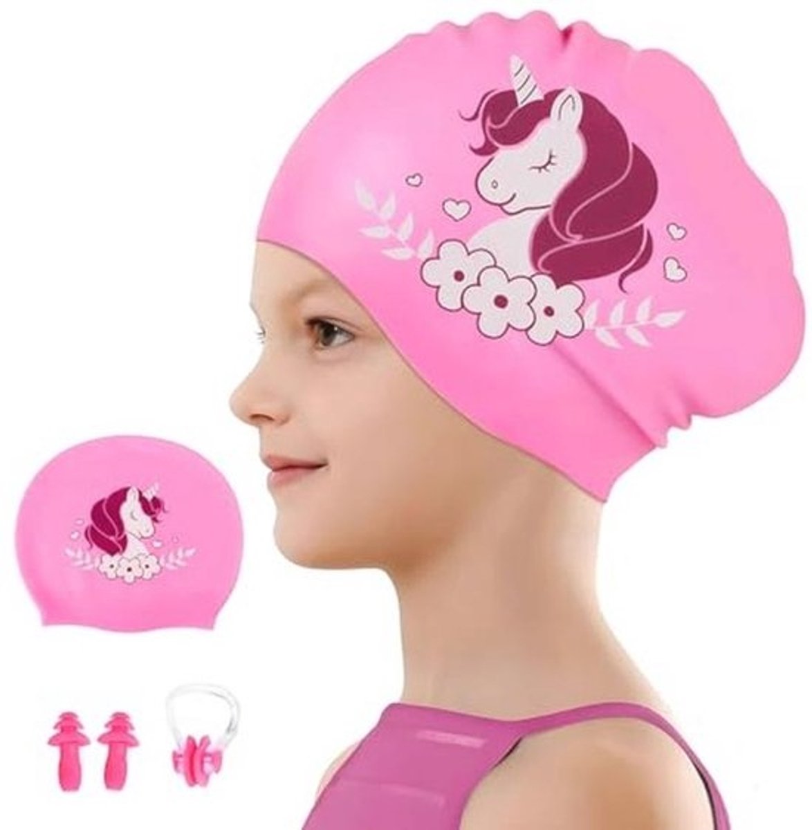 Zwemcap voor Lang Haar voor Kinderen - Silicone Zwemcaps met Oordopjes voor Meisjes en Tieners