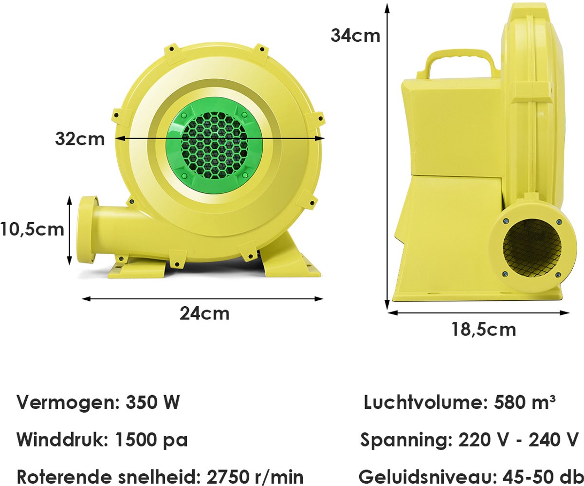 SureDeal® - Buitenspeelgoed - Luchtblazer Elektrische Luchtpomp - Springhuis Springkussen - Geel
