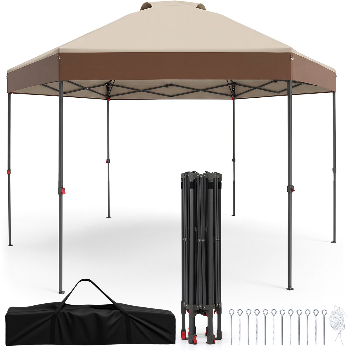 SureDeal® - Partytent - Pop Paviljoen Waterdichte - 361,5x361,5x265 cm - Koffiebruin