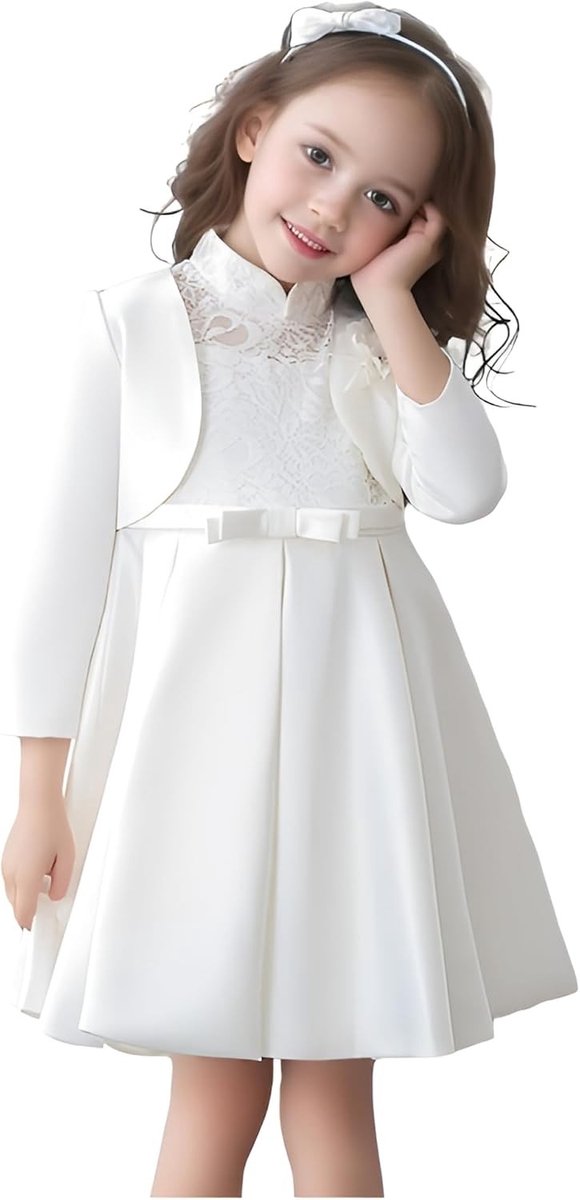 Lange Mouwen Cardigan voor Meisjes, Bolero Shrug en 3D Bloemen Satijnen Sjaal, Perfect voor Bruiloften en Verjaardagen