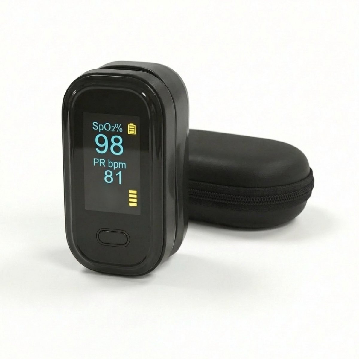 BDM CARE ® Medische Saturatiemeter - Saturatiemeter zuurstofmeter vinger - Zuurstofmeter Vinger inclusief Hartslagmeter - Pulse Oximeter - Gratis opberghoes - (Incl. batterijen)