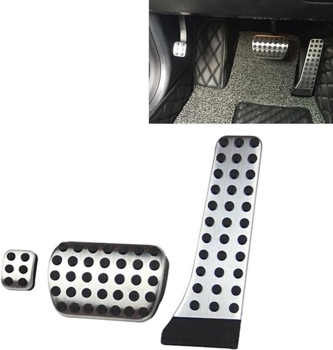 Pedaal Covers - Auto Accessoires - Veiliger Rijden - Antislip Functie - 3 Stuks - Zwart Zilver