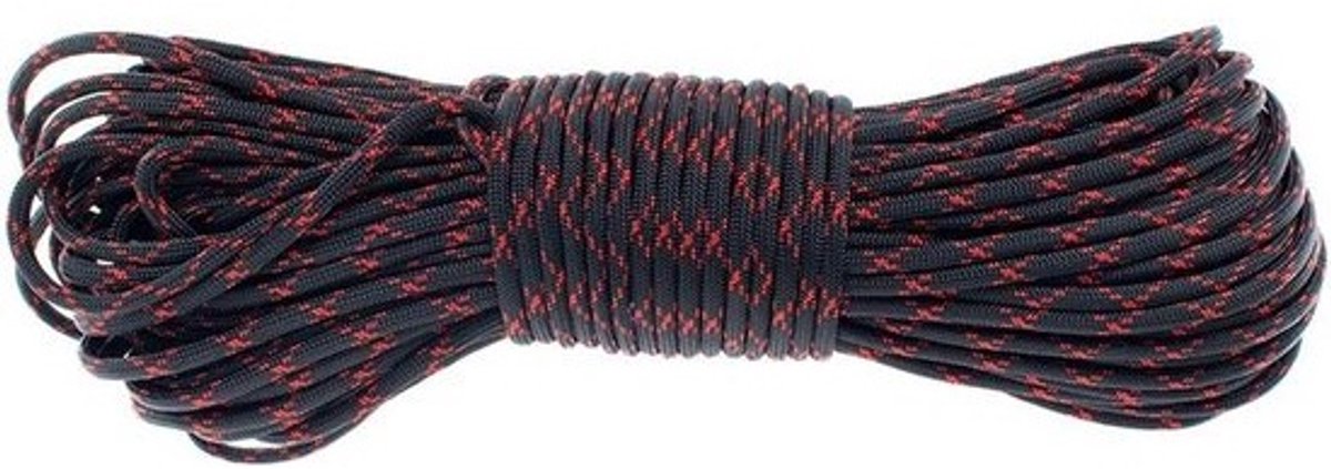 Paracord Touw - Survival Koord - Outdoor Activiteiten - 7 Strengen 4mm - 100 Voet - Zwart Rood
