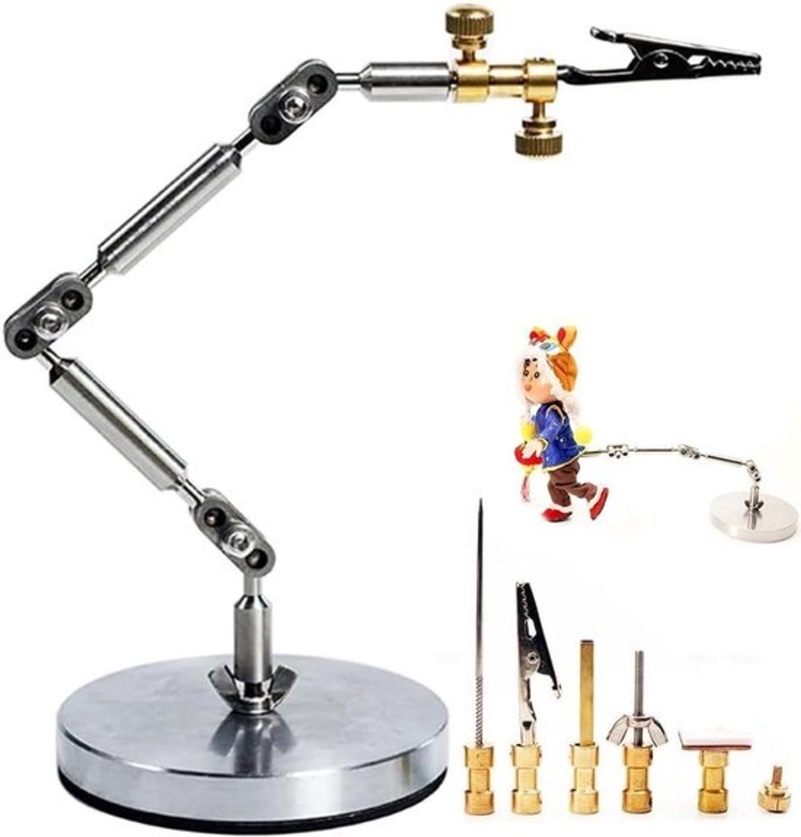 Stop Motion Armatuur - Animatie Rig Shooting Stand - Figuren Positioneren - Roestvrij Staal - 25 cm Arm - Zilver