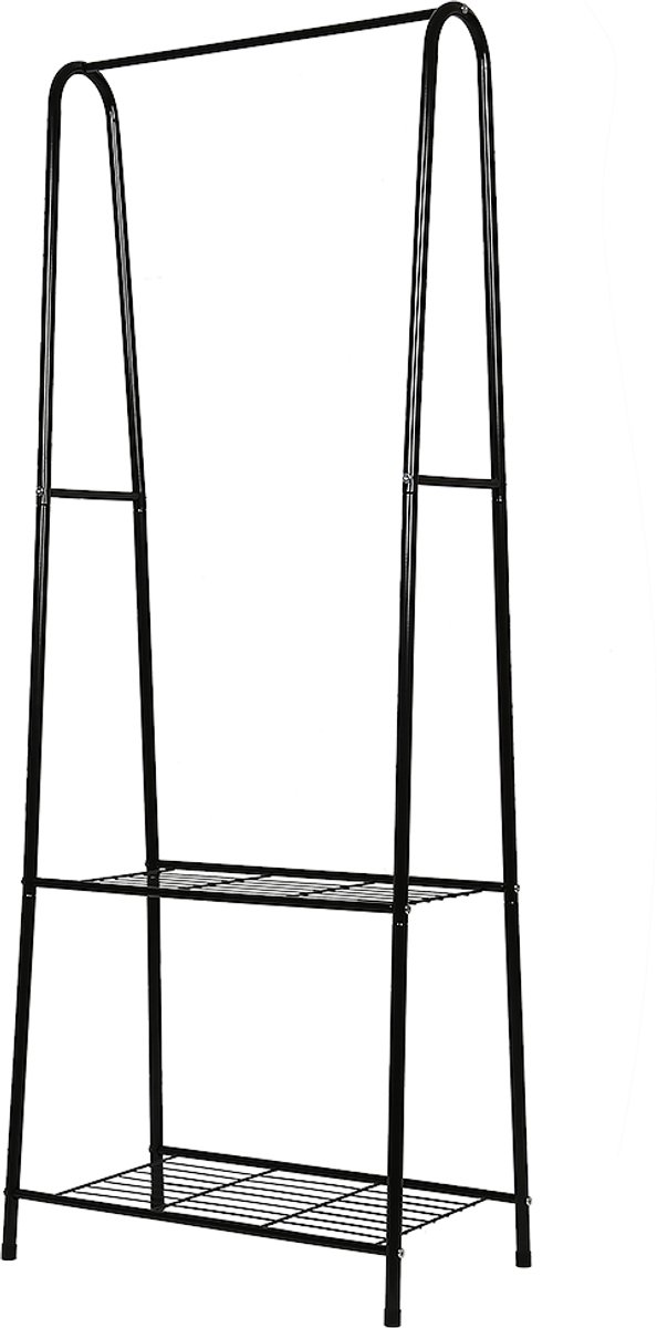 PIPIPOXER Kledingrek - Industrieel Kledingrek-Garderoberek / Kledingrek met Schoenenrek en Haken - Metaal - Opbergruimte Voor Schoenen- 59.5 × 36.5 × 160 cm - zwart