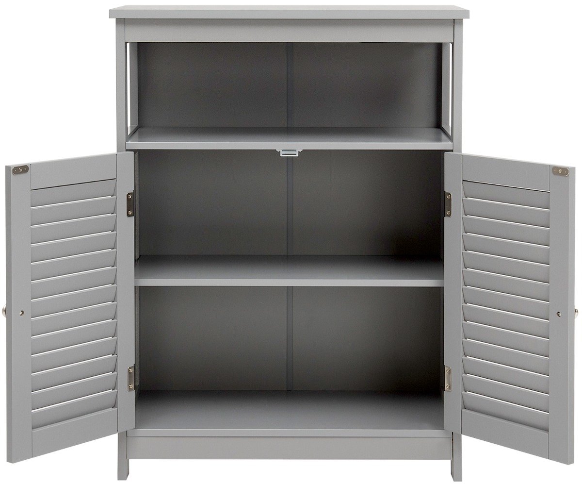 SureDeal® - Badkamerrekk - Badkamer Vloerkast Houten - Dubbele Rolluik Deur - Verstelbare Plank Vrijstaande - 60x30,5x80 cm - Grijs