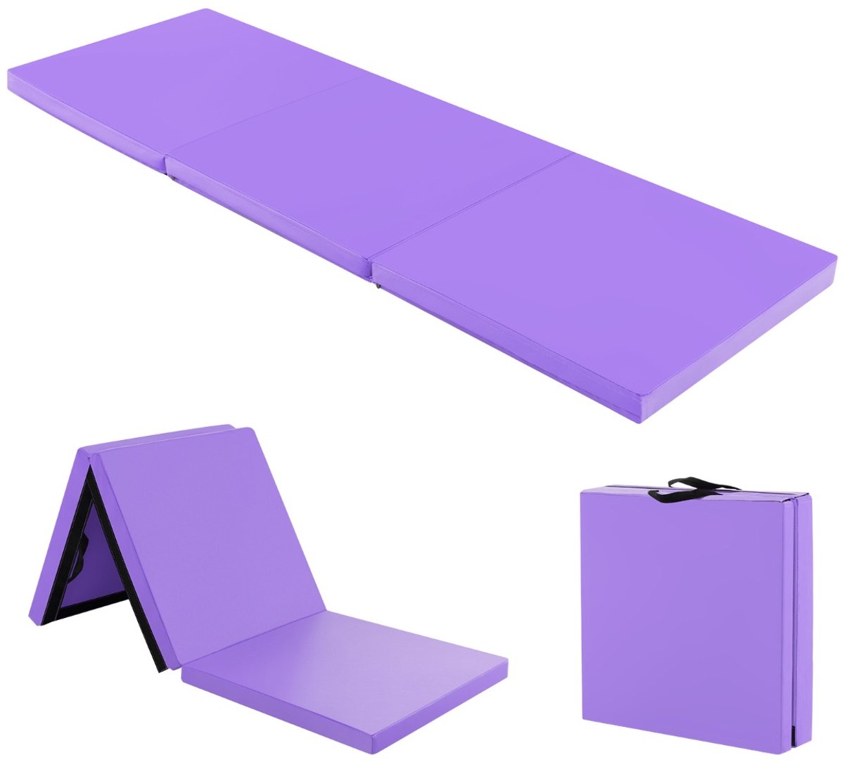 SureDeal® - Yogamatt - 3-delige Opvouwbare Oefenmat - Handgrepen Zijdig Klittenband - 180x60x5 cm - Geel