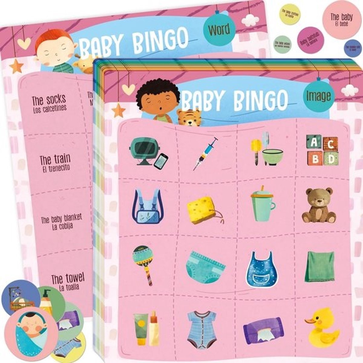 Tweetalige babyshower bingospel voor jongens en meisjes