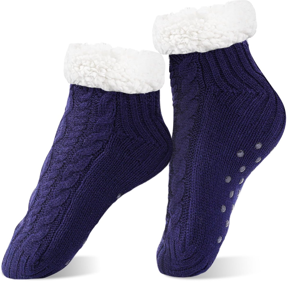 Warme Slofsokken Dames, Antislip, Winter, Kerstcadeau Marineblauw - ShopVlot