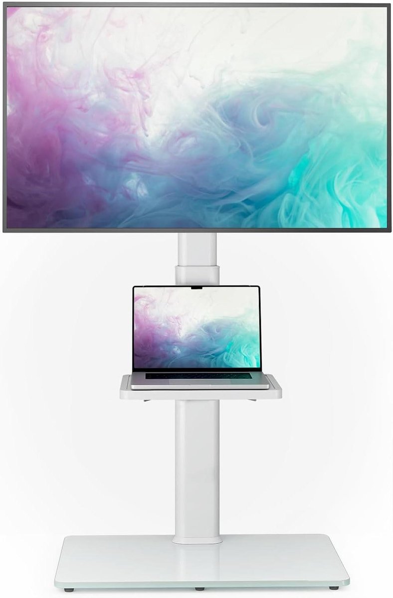 Vloer TV Stand - TV Meubel - Entertainment Ruimte - 70 Graden Draaibaar - 27-65 Inch - Wit