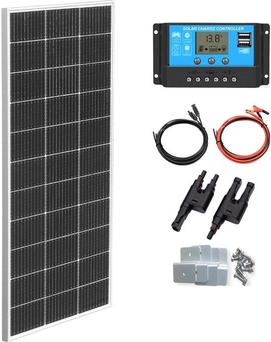 100W Monokristallijn Zonnepaneel 18V Set met 10A Laadregelaar voor Caravan, Boot en Tuin
