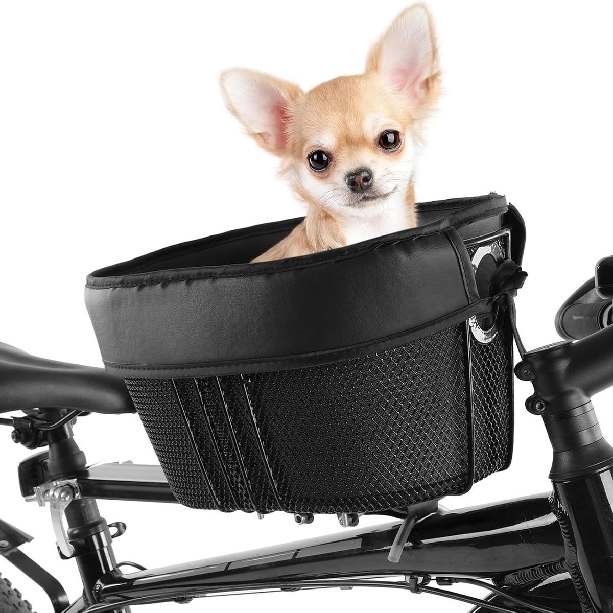 Fietsmand Hond - Draagtas Kat - Samen Fietsen - Veiligheidsriem Inclusief - 34x23x18 cm - Zwart