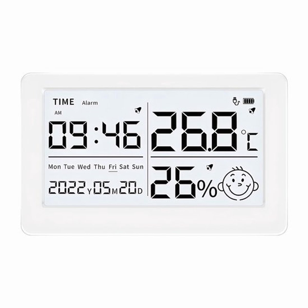 Digitale Hygrometer - Binnenthermometer Vochtigheid - Comfort Thuis - Oplaadbaar Met Wekker - 12 x 7.4 cm - Wit