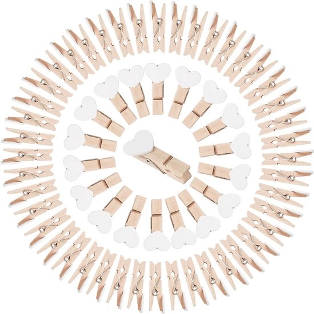 60x Mini Houten Hartjes Clips - Kleine Decoratieve Waslijnklemmen voor Foto's en Kaarten