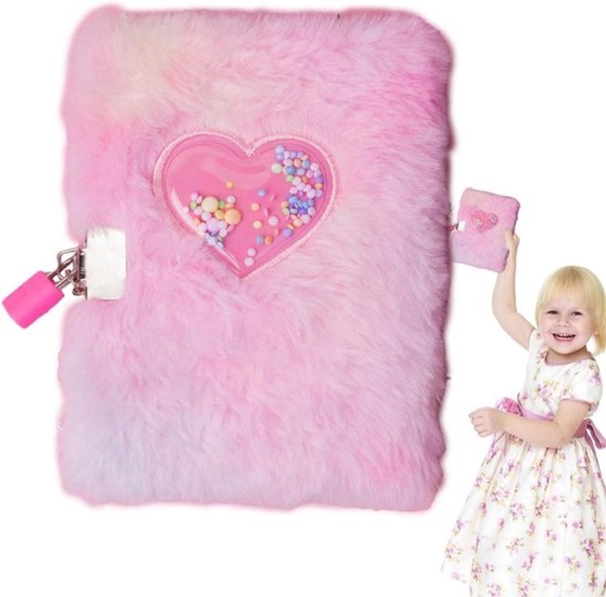 Geheim Dagboek - Notitieboek met slot - Persoonlijke notities - Hartvormig design - 16 x 13 x 5 cm - Roze