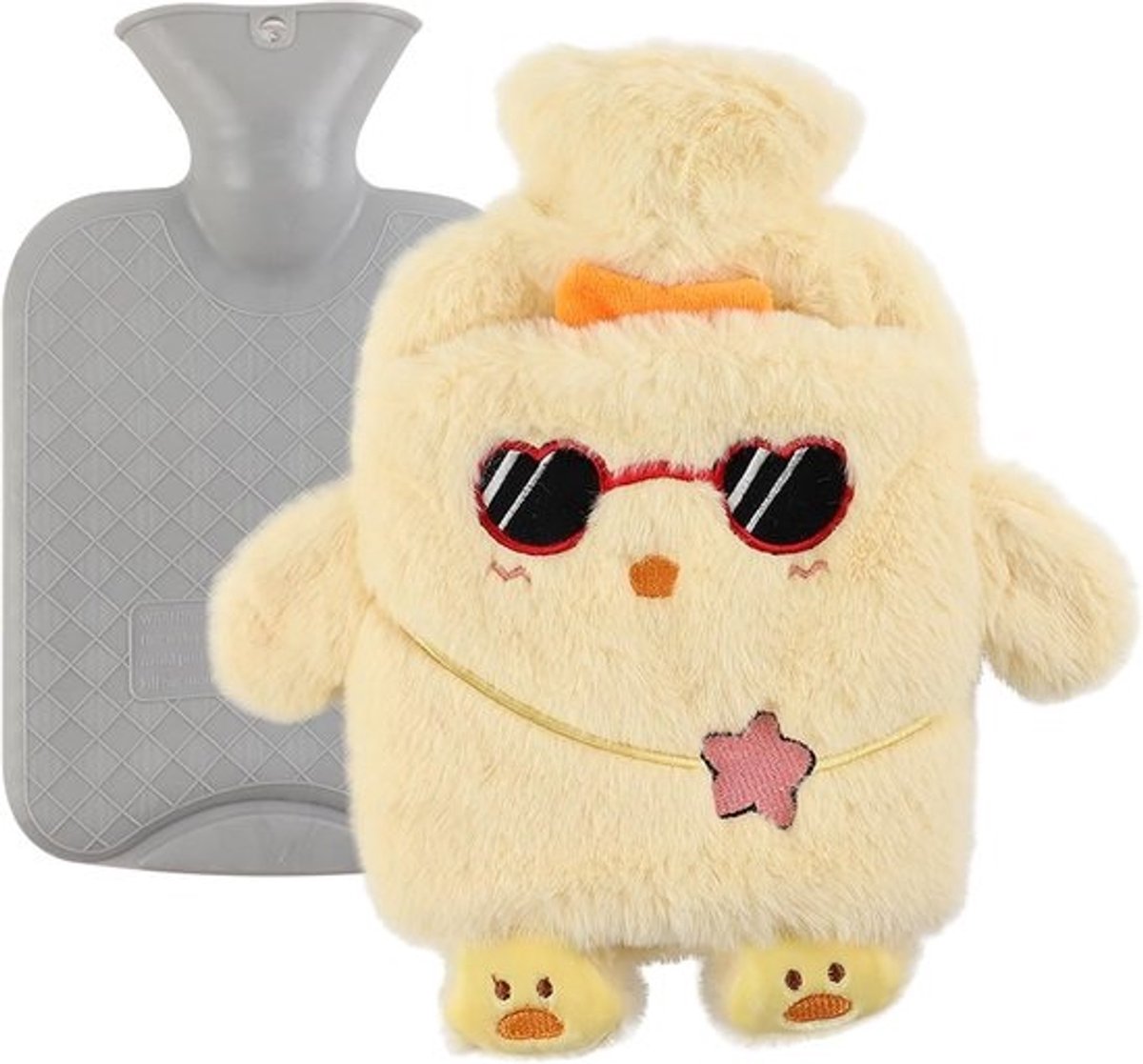 Warmwaterkruik - Kruik met hoes - Lekker opwarmen - Zachte pluche hoes - 1 liter - Grijs