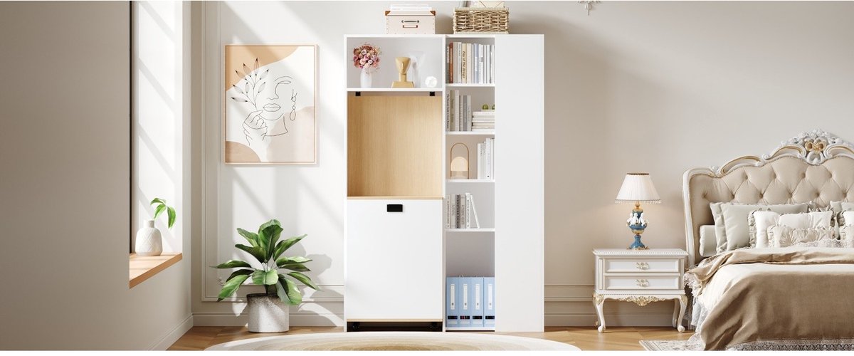 YYchan zit-sta bureau - wit - 104,5 x 30,5 x 160 cm + 30,5 x 160 cm - met lade - met opbergruimte - met stopcontact