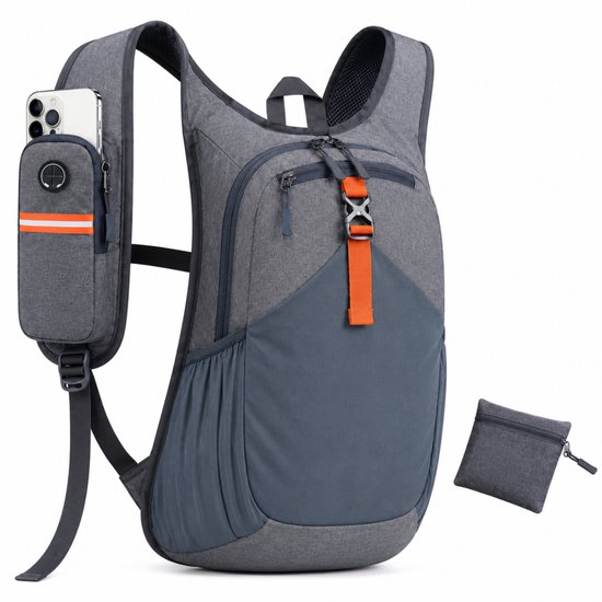 BOTC Opvouwbare Rugzak 15L - Ultralichte Hiking Backpack met Borstband & Multi Vakken- Waterafstotende Daypack voor Reizen&Outdoor - Grijs