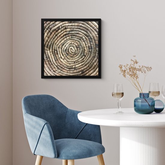 Poster in lijst - Fotolijst 40x40 cm - Posters - Cirkel - Riet - Mand - Posterlijst zwart - Decoratie - Wanddecoratie woonkamer - Muurdecoratie slaapkamer