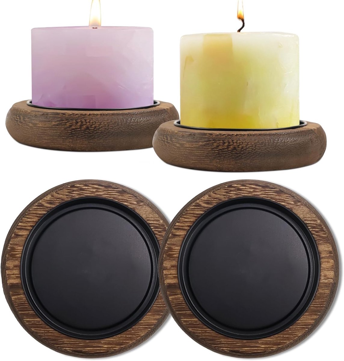 (Verpakking van 2) - Houten, Onafgewerkt, Voor Op Tafel - Formele Evenementen, Informele Bijeenkomsten - Geschikt voor Kaarsen tot 8 cm Diameter