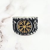 Mei's - Viking Nordic Shield - ring heren - Vegvisir - RVS zilver/goud - ringmaat 56 mm