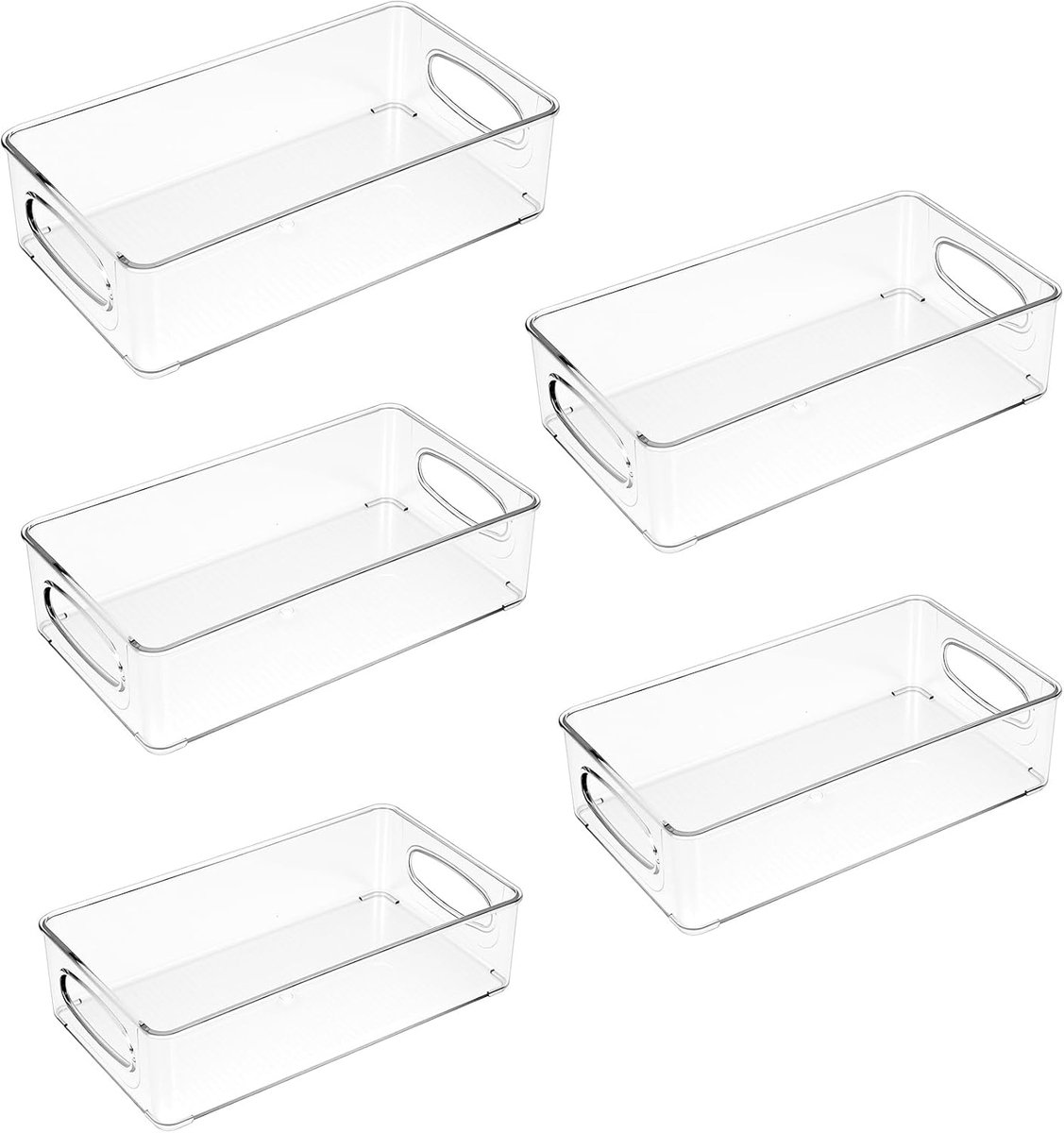 5 stuks koelkastorganizerdozen, stapelbare opbergdoos, keuken, opbergdozen, transparante keukenorganizer voor vriezer, voorraadkast, groenten, koelkastorganizer, 5 maten