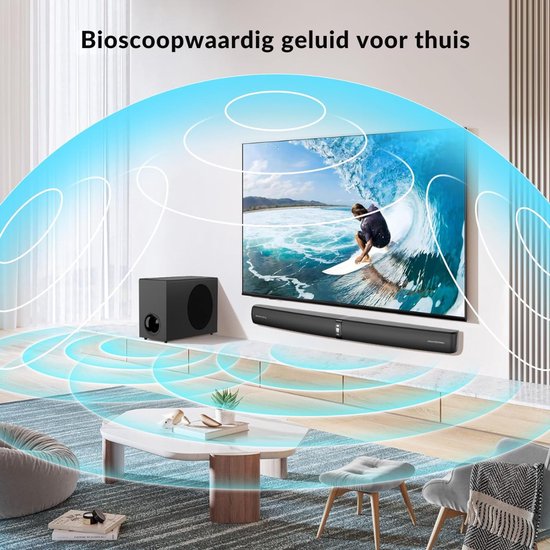 SNJY® Soundbar met Subwoofer en Surroundgeluid - TV Speaker - Home Cinema - 120 W - Zwart van SNJY — afbeelding 5