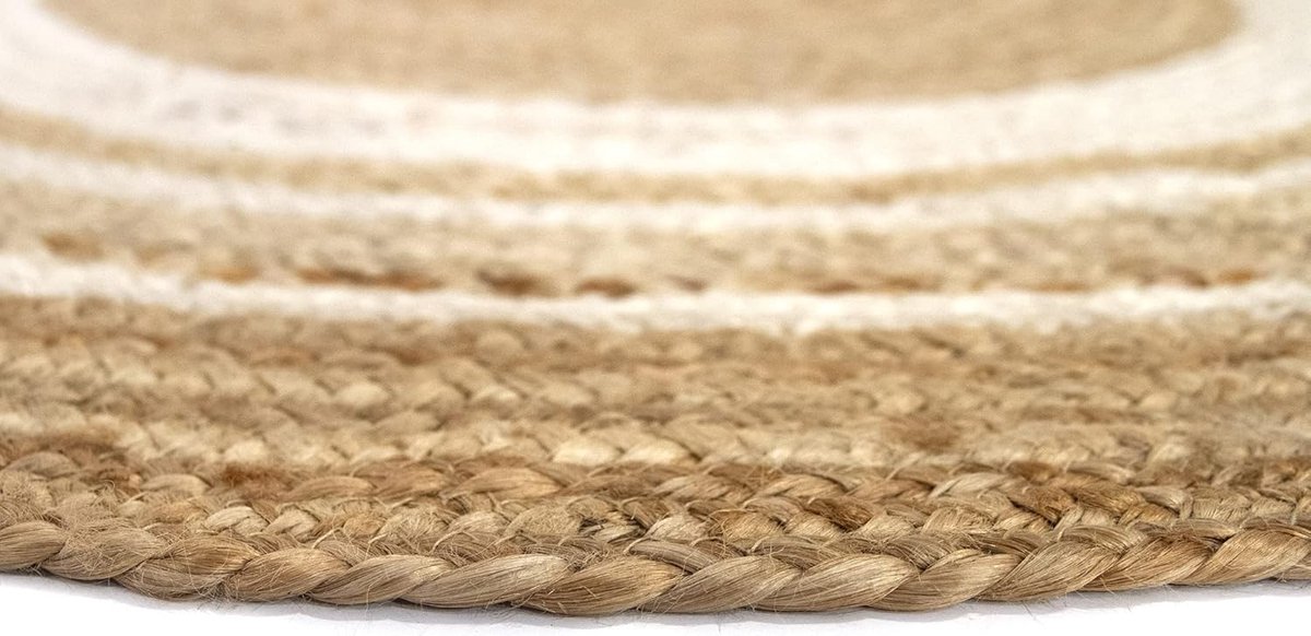 - Jute Vloerkleed Rond, Tapijt Alhambra Natuurlijke Kleur en Witte Streep, 100% Jute, Handgemaakt, Jute-Vloerkleed voor Woonkamer, Eetkamers, Zalen, Slaapkamers, (100x100cm)