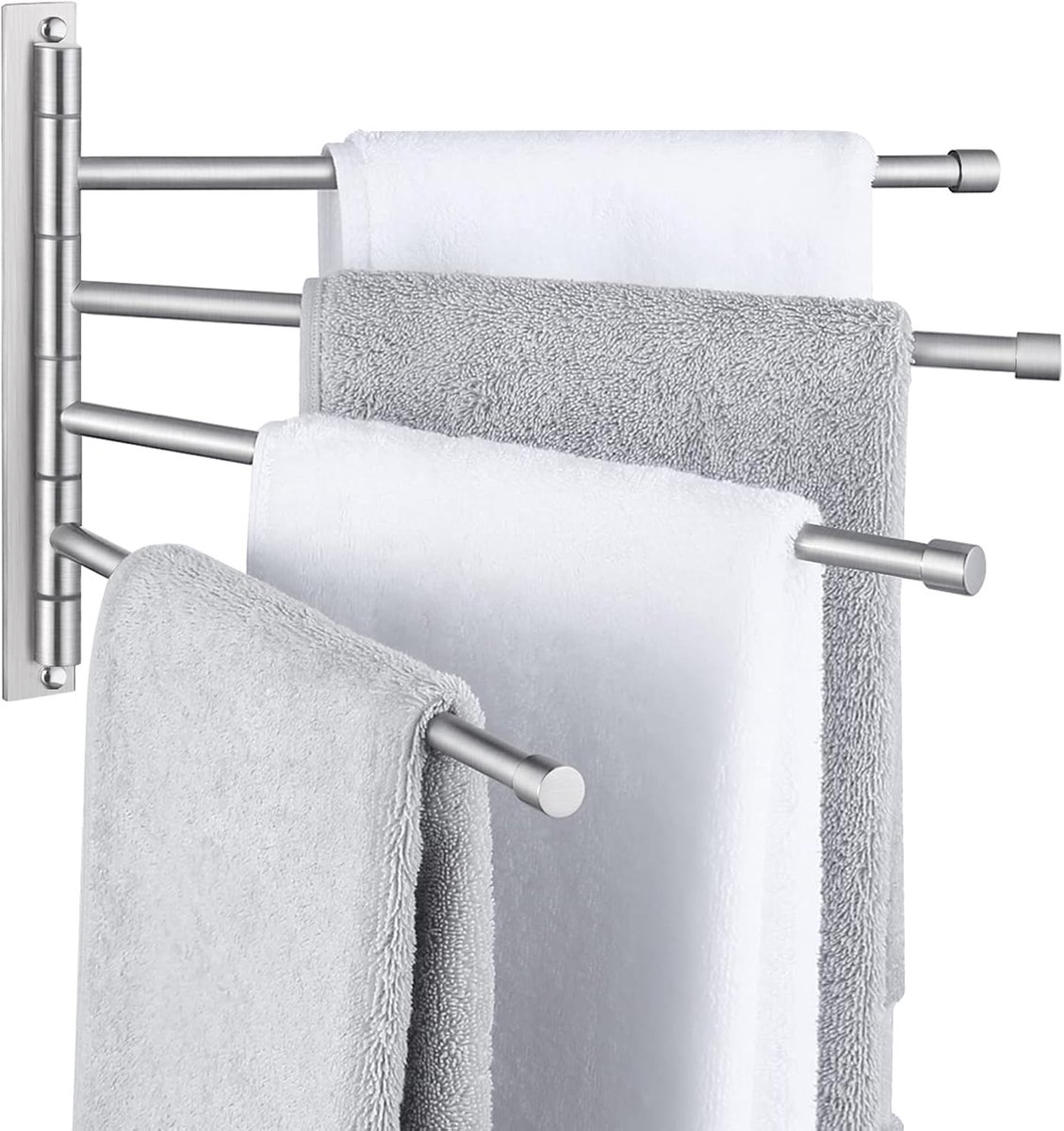 Draaibare Handdoekenrek 4-Arm Badkamer Schommel Hanger Handdoekenrek Houder Opslag Organizer Ruimtebesparende Wandmontage SUS 304 Roestvrij Staal Geborstelde Afwerking, A2102S4-2