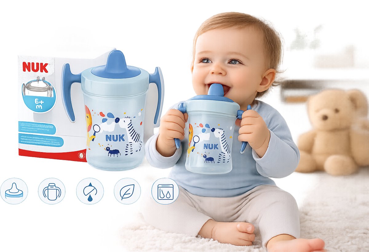 NUK Trainer Cup 230 ml – Lekvrije Tuitbeker met Zachte Tuit – BPA-vrij – 6+ maanden – Blauw