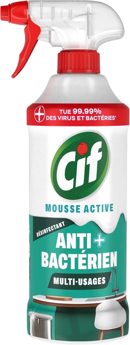 Cif - Multifunctionele Antibacteriële Actieve Schuimspray - 590 ml - Oppervlakte Desinfecterende Spray - Actieve Schuimtechnologie, Frisse Citrusgeur voor Reiniging van het Hele Huis, Reiniger voor Diverse Oppervlakten