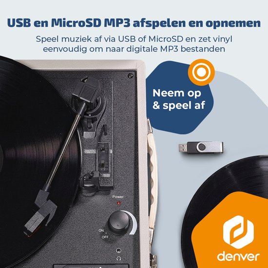 Denver Platenspeler Bluetooth - Ingebouwde Speakers - FM Radio - Auto-stop - Retro - VPR250 — afbeelding 3