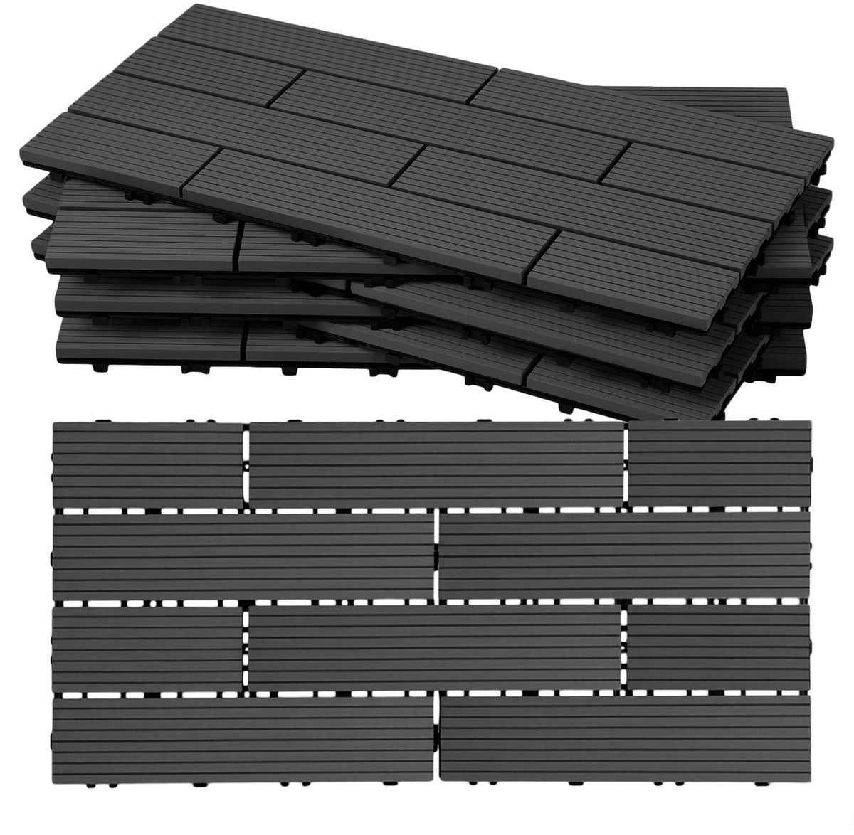 Terrastegels, 30×60cm, voor tuin- en balkonvloeren, kliksysteem Antraciet 54pcs