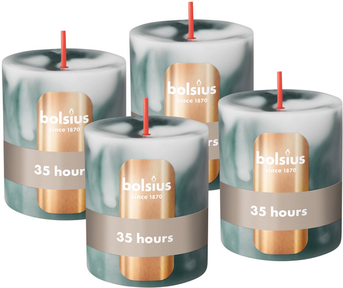 Bolsius Stompkaars - Marmer - Groen - 4 stuks - 8 cm - 35 Branduren