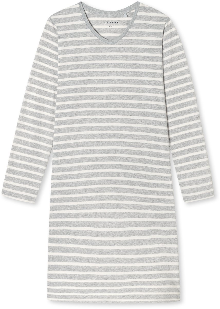 Schiesser Dames Nachthemd Casual Essentials lange mouw - zilvergrijs