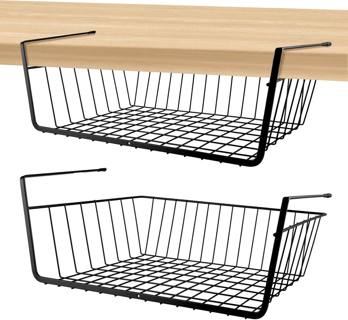 2 stuks hangmand, rek, 41 x 14 x 23 cm, onderrek, hangmand, opbergmand, hangmand, rekmand voor keuken, eetkamer, kantoor, bureau, zwart