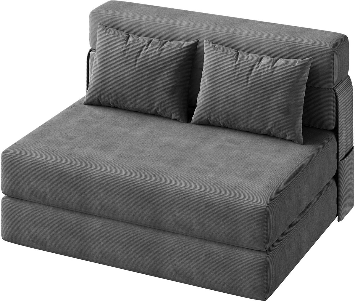 Opvouwbare Slaapbank 2-Zits - 102x193x23cm - Logeerbed - Slaapfauteuil 2 in 1 Met Kussens - Uittrekbare Slaapbank - Draagbaar - Voor Woonkamer en Slaapkamer - Grijs