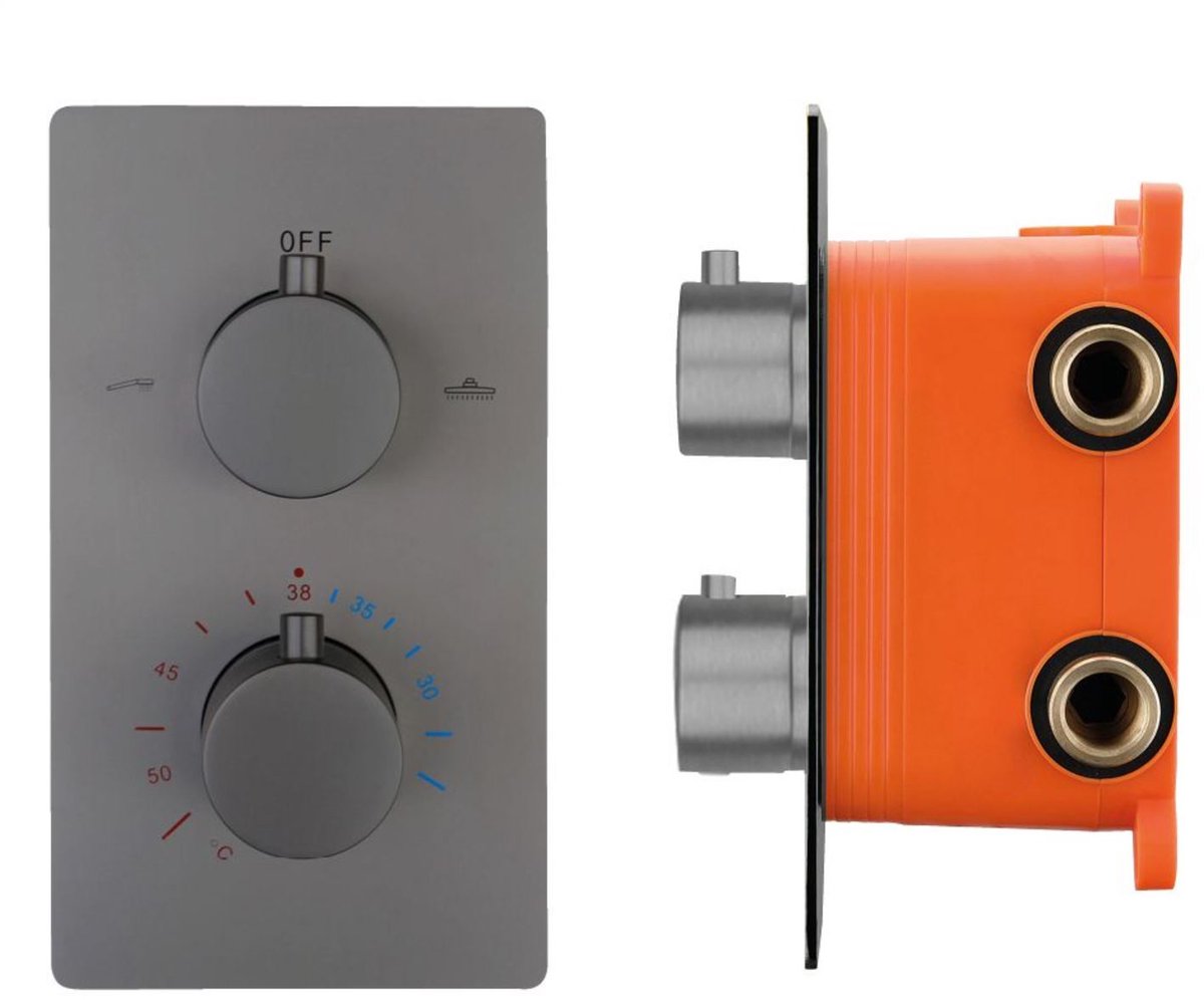 Inbouw douchethermostaat Sanitado Foya Garand met inbouwbox en afdekplaat in gunmetal