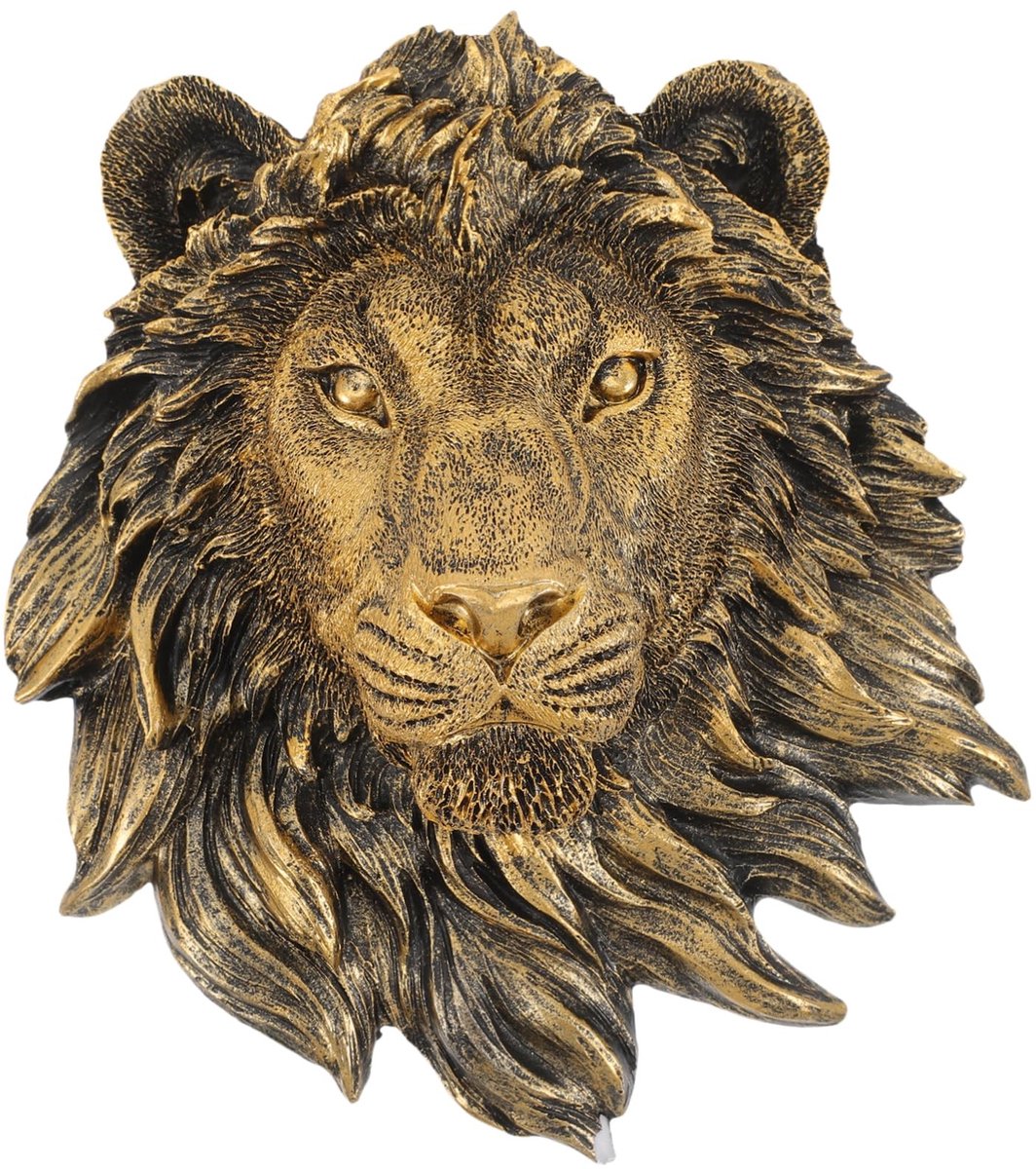 Dailygoods - TOPPERFUN Levensgrote leeuwenkop, wanddecoratie van hoogwaardig hars, realistische dierenkop, sculptuur voor woonkamer, slaapkamer en muurkunst voor creatieve interieurvormgeving