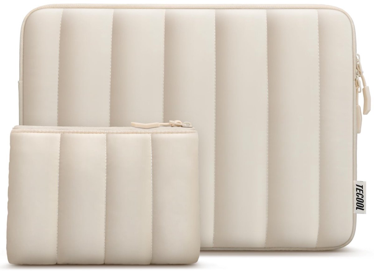Dailygoods - Puffy Laptophoes 13,3 inch, 13-13,3 inch laptophoes voor MacBook Air 13 13,6" M4 M3 M2 M1 2025, MacBook Pro 13/Mac Pro 14, 13,3" HP, Lenovo, Dell, waterdichte notebooktas met kleine hoes, beige
