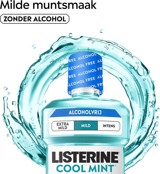 Listerine Cool Mint Mild Mondspoeling, Met Essentiële Oliën, Tegen Slechte Adem en Tandplak, Mild Muntsmaak, 3x500 ml