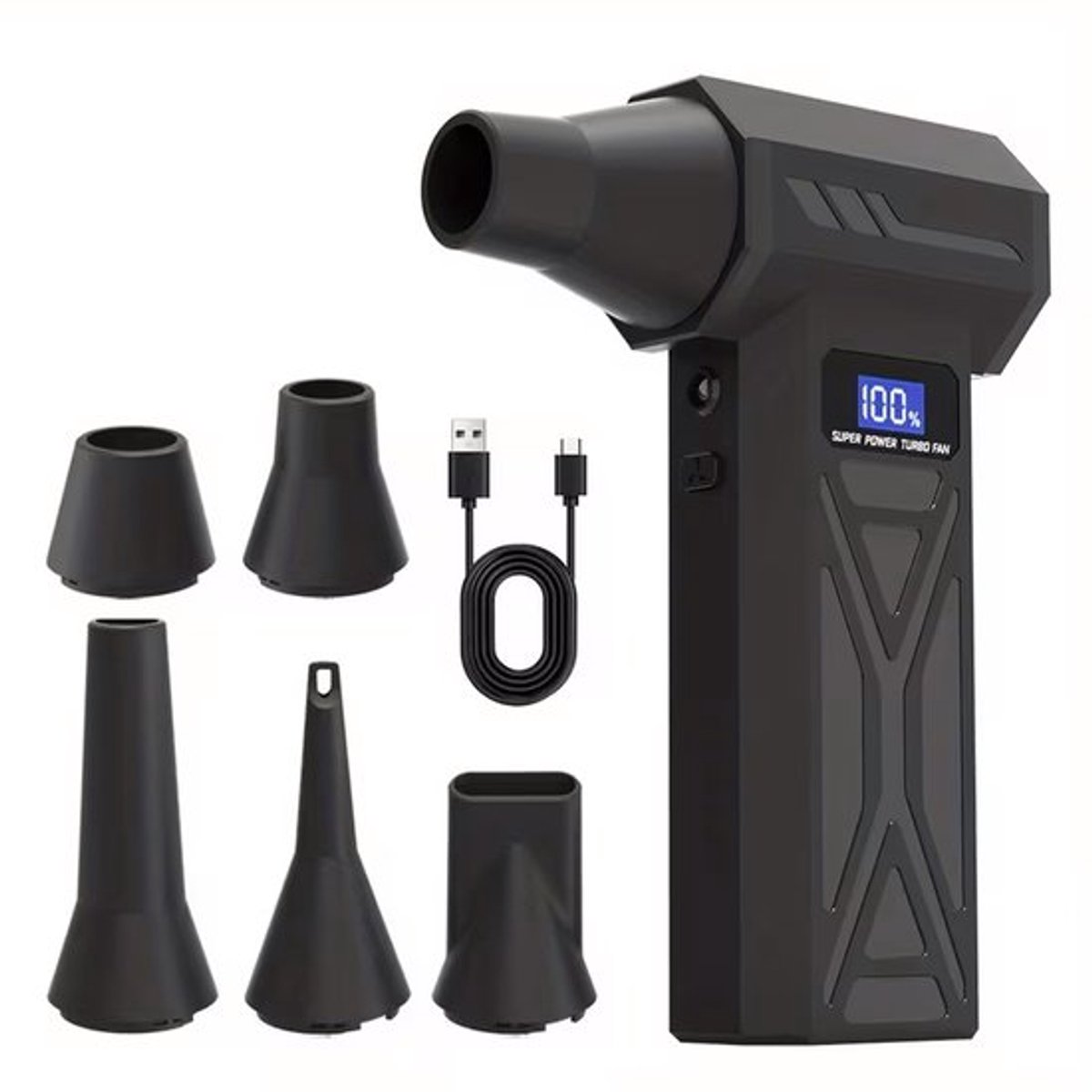 Pneumatische stofafzuiger - 150.000 tpm, 2-in-1 blazer en stofzuiger, 4000 mAh accu, LED-display, elektrische föhn, geschikt voor toetsenborden, computers, auto's en thuisgebruik - Zwart